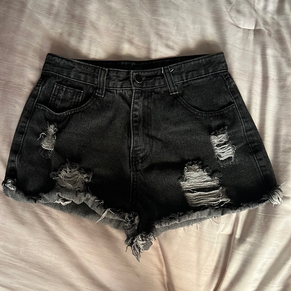 black jean shorts